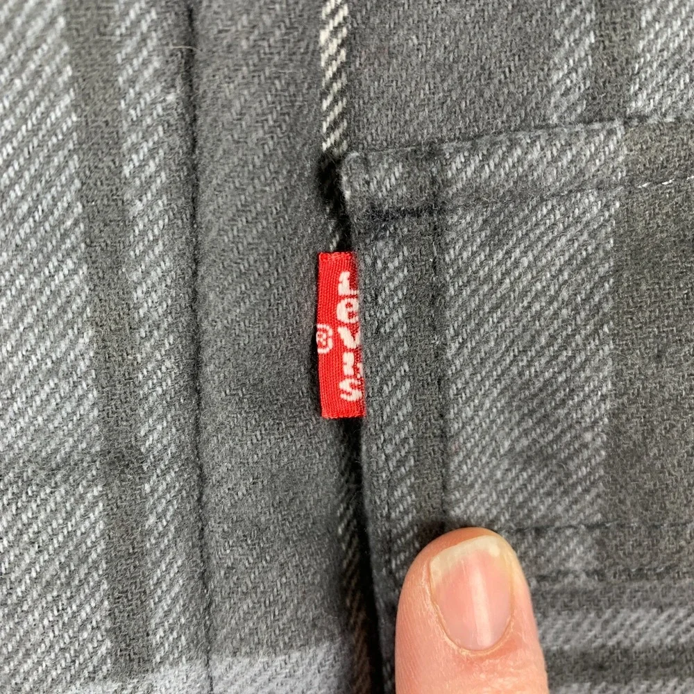 Levis Jacket Mens Medium‎ Grey Flannel Quilted Filled Shacket Inside Pocket Coat